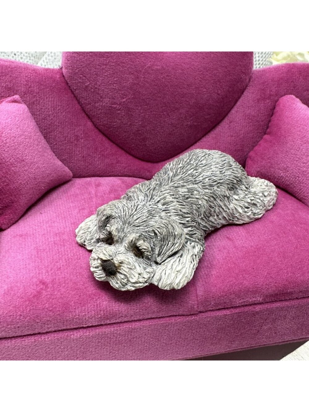 Sandicast 1988 Handcast Handpainted Dog Figurine Gray Shaggy Puppy Lying Down